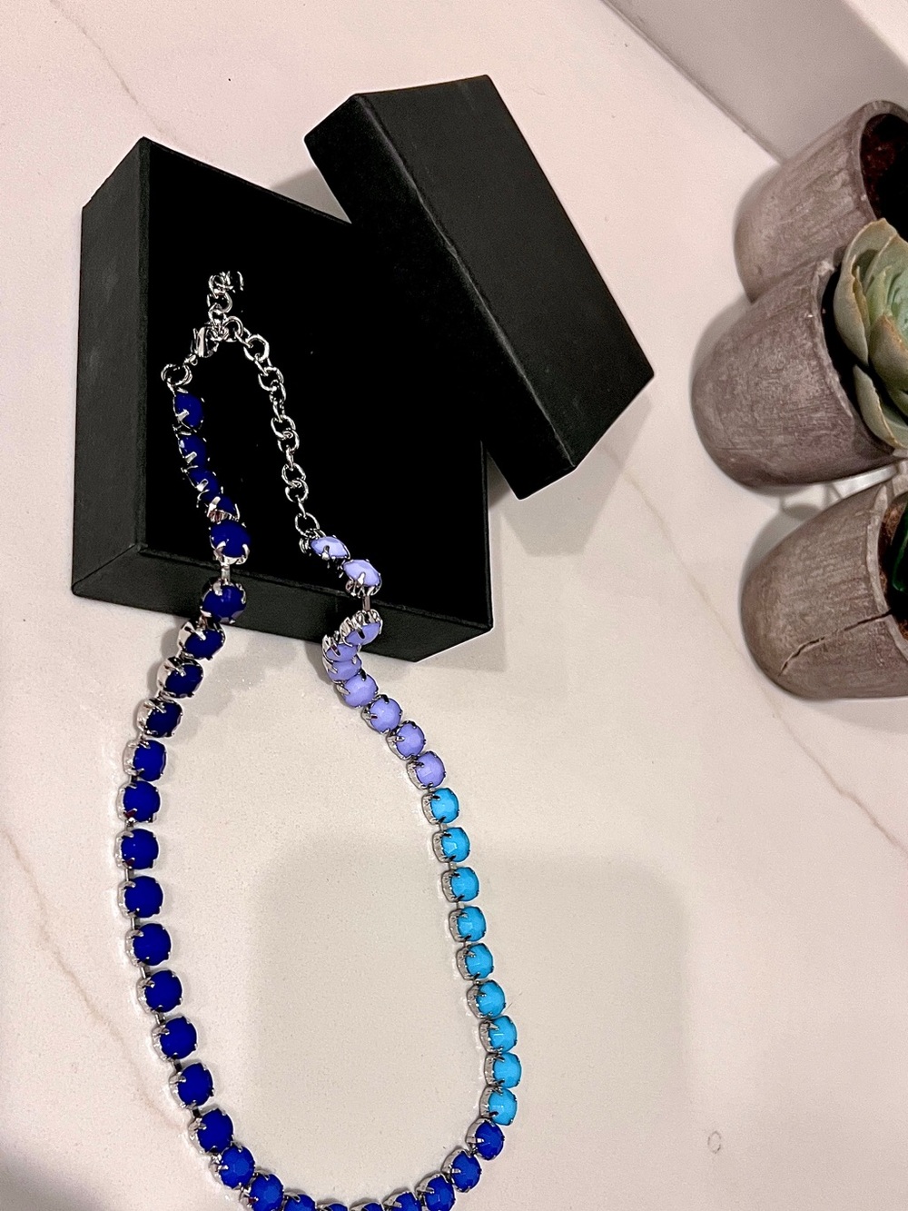 Women’s Multicolor Blue Gradient Crystal Necklace - Picture 3 of 4